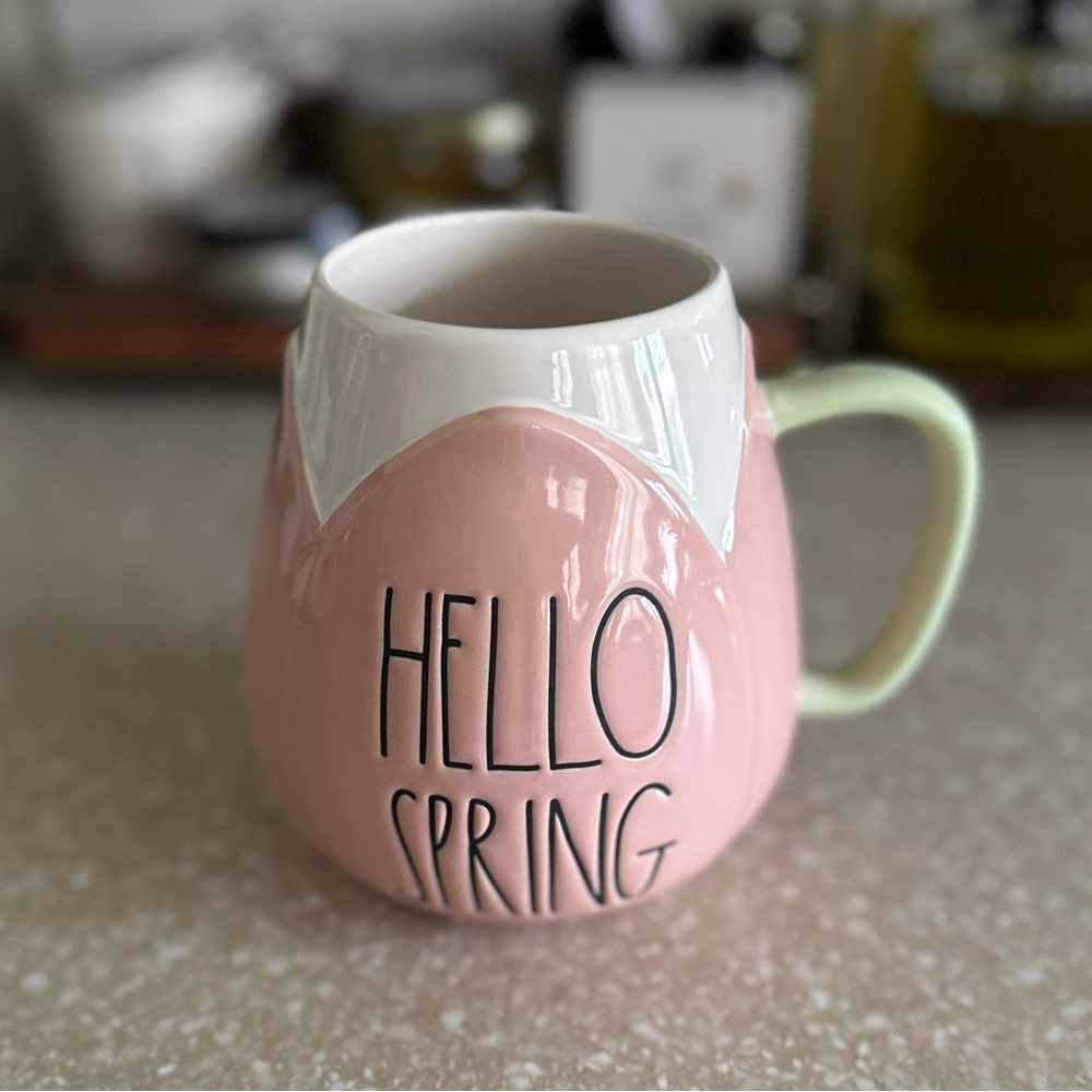 Rae Dunn Pink and Green Hello Spring Mug